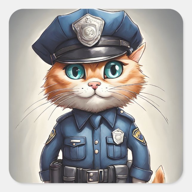 Sticker Carré Chat orange mignon en police Uniforme Aquarelle Ar (Devant)