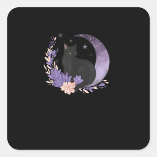 Sticker Carré Chat Sorcière Fleurs de Lune Pastel Goth Goblincor