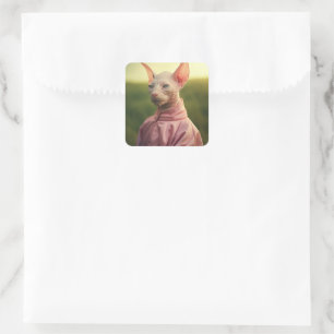 Sticker Carré Chat Sphynx en tenue – Art de la nature ludique