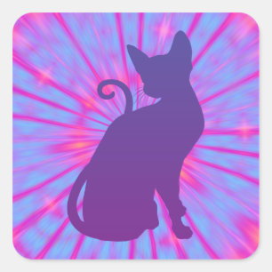 Sticker Carré Chat Violet