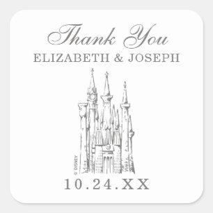 Sticker Carré Château de Cendrillon   Merci Mariage de conte de 