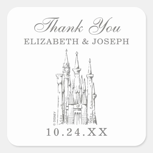 Sticker Carré Château de Cendrillon | Merci Mariage de conte de  (Devant)