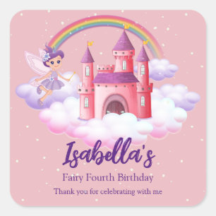 Sticker Carré Château de conte de fées arc-en-ciel pour l'annive