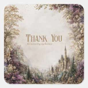 Sticker Carré Château de Conte de Fées Floral Violet Vintage For