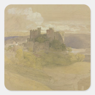 Sticker Carré Château de Conway (graphite, w/c et gouache sur pa