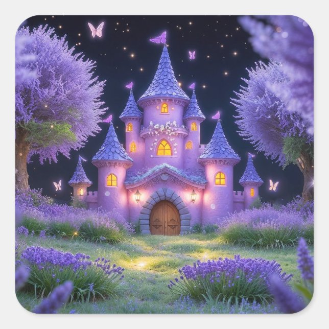 Sticker Carré Château de Fairy de la Lavande Cachée Grove (Devant)