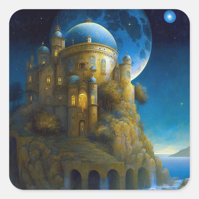 Sticker Carré Château Imaginaire Lune Paysage (Devant)