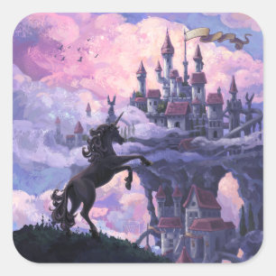 Sticker Carré Château Licorne