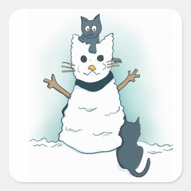 Sticker Carré Chatons de Noël Chat de neige hiver (Devant)