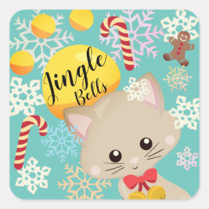 Sticker Carré Chatons de Noël dans des flocons de neige avec emp