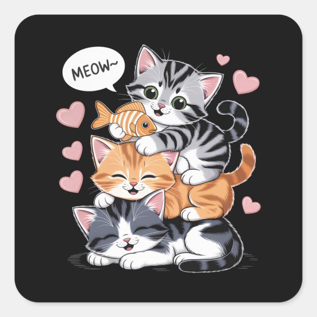 Sticker Carré Chatons empilés drôles Pyramide de pattes (Devant)