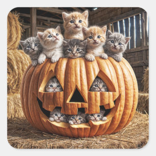 Sticker Carré Chatons En Citrouille Halloween