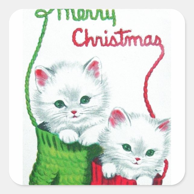 Sticker Carré Chatons en Mittens Joyeux Noël (Devant)
