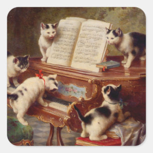 Sticker Carré Chatons et piano