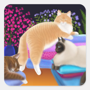 Sticker Carré Chats Aimer Nettoyage Laverie