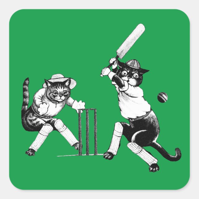 Sticker Carré Chats amusants Jouer au cricket (Devant)