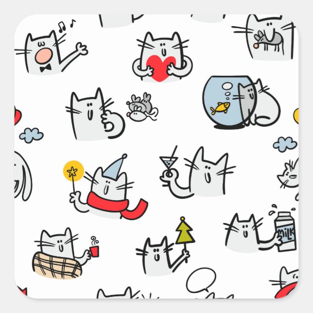 Sticker Carré Chats amusants, lait et magie. (Devant)