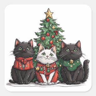 Sticker Carré Chats de Noël mignons