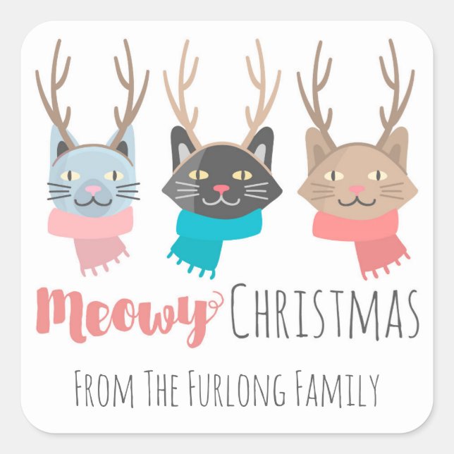 Sticker Carré Chats De Vacances 'Meowe Christmas' En Antlers Per (Devant)