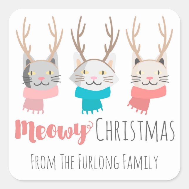 Sticker Carré Chats De Vacances 'Meowe Christmas' En Antlers Per (Devant)