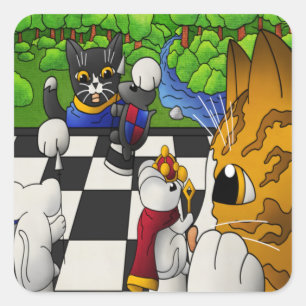 Sticker Carré Chats d'échecs dans le parc Jigsaw Puzzle