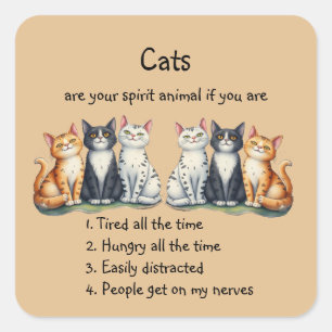 Sticker Carré Chats drôles sont humour d'animal spirituel Mignon