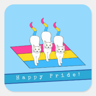 Sticker Carré Chats fiers pansexuels avec drapeau