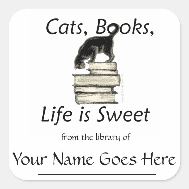 Sticker Carré Chats, Livres, La vie est sucrée Plaques (Devant)