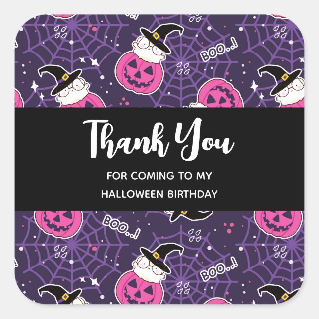 Sticker Carré Chats mignons et Citrouille Halloween Merci Motif (Devant)