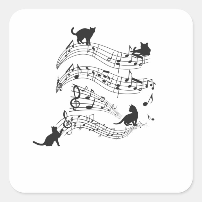 Sticker Carré Chats Musique Partition Notes musicales Kitten Fun (Devant)