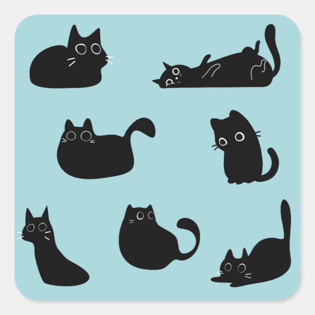 Sticker Carré Chats noirs amusants (Devant)