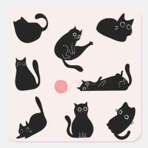 Sticker Carré Chats noirs soyeux
