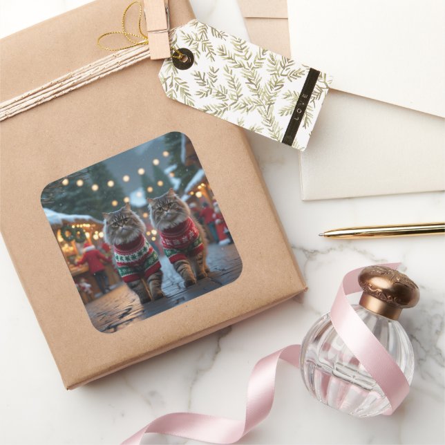 Sticker Carré Chats Persans Noël Neige Vacances (Cadeaux)