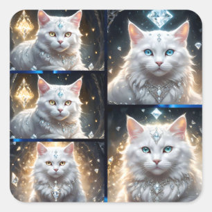 Sticker Carré Chats Perses Portant Des Diamants Photo Collage,