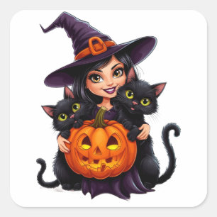 Sticker Carré Chats Sorciers Citrouille Halloween 🐈⬛