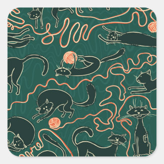 Sticker Carré Chats Vintages : Doodle Motif transparent