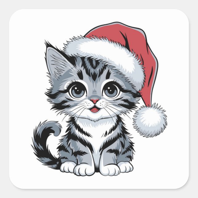 Sticker Carré chatte de noël (Devant)