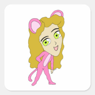 Sticker Carré chatte rose