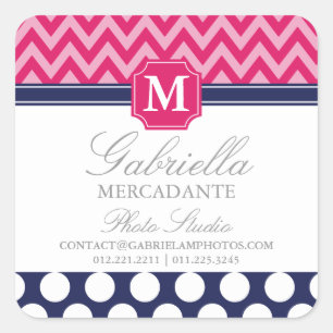 Sticker Carré Chaud rose et marine Chevron Zigzag Pois Monogramm
