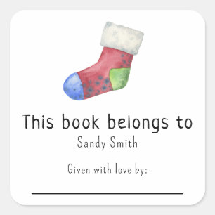 Sticker Carré Chaussette de Noël - Ce livre appartient avec mess