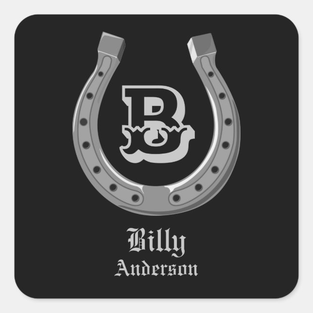 Sticker Carré Chaussure Cheval Cowboy Monogramme personnalisé (Devant)