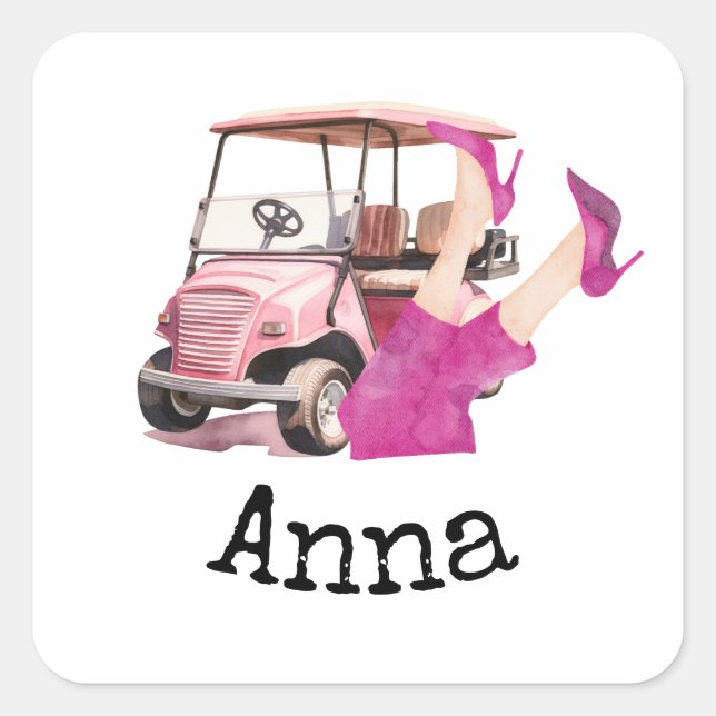 Sticker Carré Chaussure de golf et haut talon rose femme golfer (Devant)
