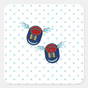 Sticker Carré Chaussures à ailes mignonnes en bleu rouge et étoi