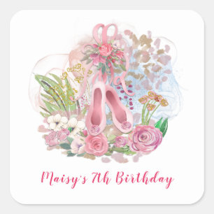 Sticker Carré Chaussures de ballet Florals Fille rose 7e fête d'