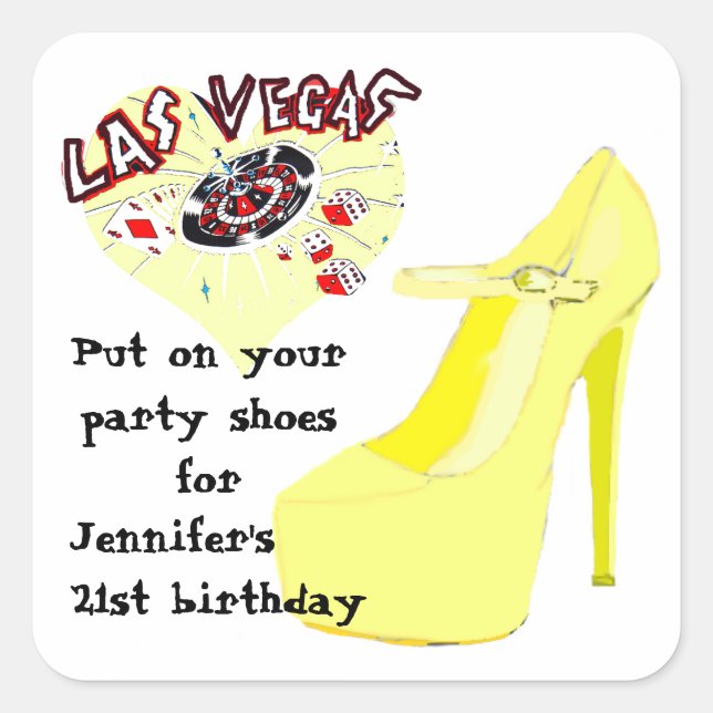 Sticker Carré Chaussures de fête d'anniversaire de Las Vegas (Devant)