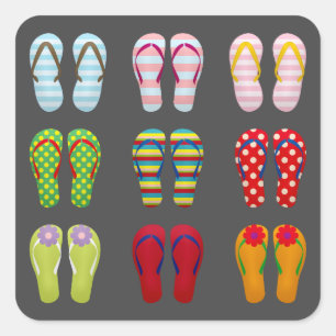 Sticker Carré Chaussures funky coloré tongs été