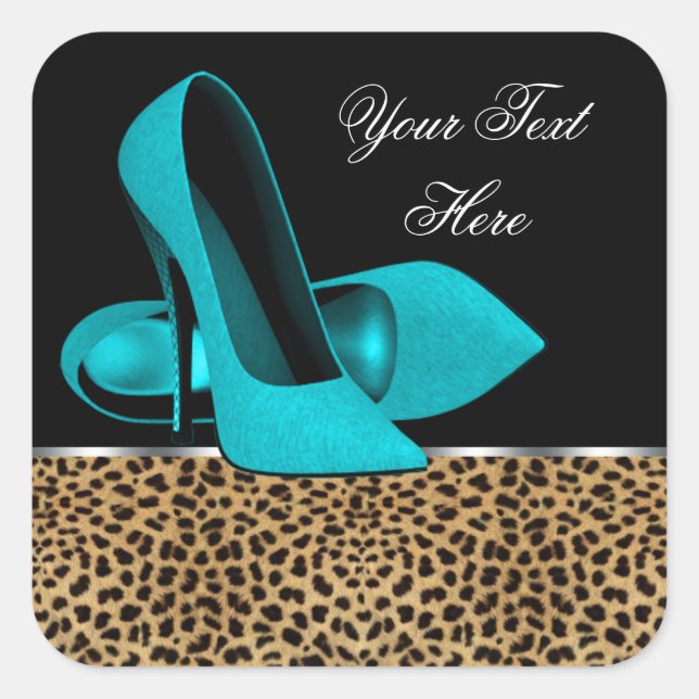 Sticker Carré Chaussures Leopard Bleu turquoise Haut talon (Devant)