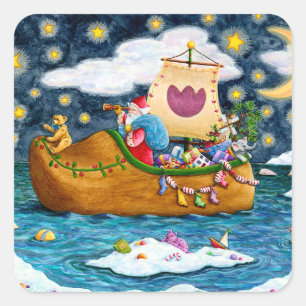 STICKER CARRÉ CHAUSSURES NÉERLANDAISES PÈRE NOËL SHIP, ICEBERGS,