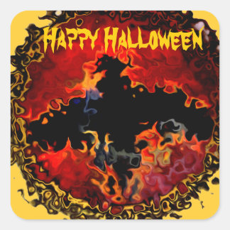 Sticker Carré Chauve-souris éffrayante en feu Halloween