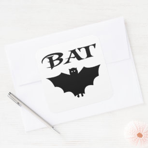 Sticker Carré Chauve-souris noire et blanche mignonne Halloween